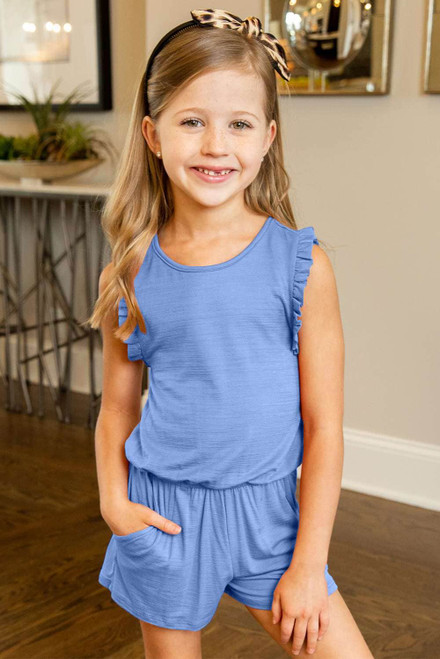 Sky Blue Ruffled Sleeveless Little Girl Romper