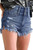 Blue Ripped Tasseled Hem Jean Shorts