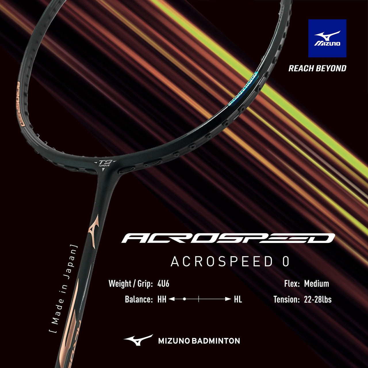 MIZUNO ACROSPEED 0 4UG6 MADE IN JAPAN - FREE GRIP - Badminton