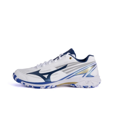 MIZUNO WAVE CLAW 4 - WHITE/BLUE/GOLD - Badminton Supplies S.A.