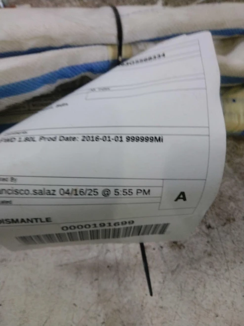 2016 Kia Forte Driver Roof Curtain White Used OEM Airbag