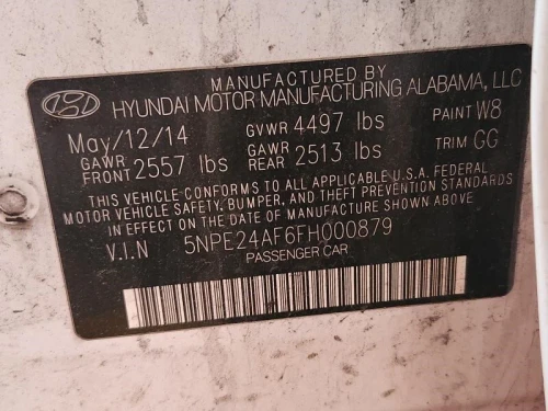 2015 Hyundai Sonata Driver Steering Wheel VIN 2 Used OEM Airbag