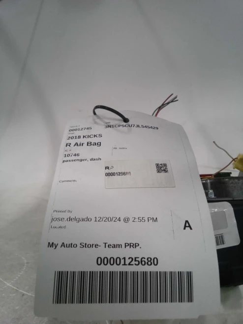 2018 Nissan Kicks Passenger Dash Used OEM Airbag