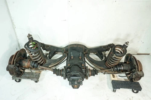 72-89 Mercedes 380SL R107 OEM RWD Rear Subframe Cradle Wheel Hubs Calipers 5067 used OEM rear subframe and crossmember