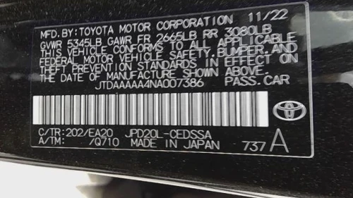2021 Toyota Mirai Driver Roof Curtain Used OEM Airbag