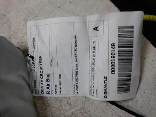 2015 Subaru Crosstrek Passenger Seat Used OEM Airbag