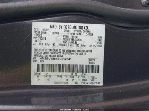 2007 Mercury Mountaineer Rear Axle 3.55 Used OEM Differential Carrier Assembly used OEM rear differential carrier assembly