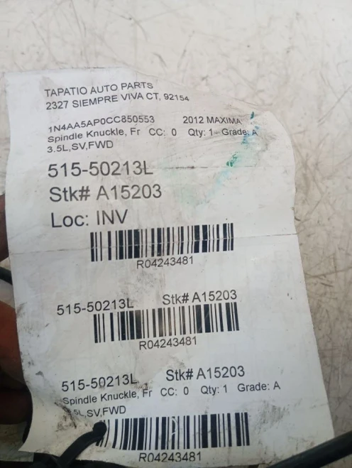2009-2014 Nissan Maxima 4243481 Front Left/Driver Used OEM Steering Knuckle Spindle
