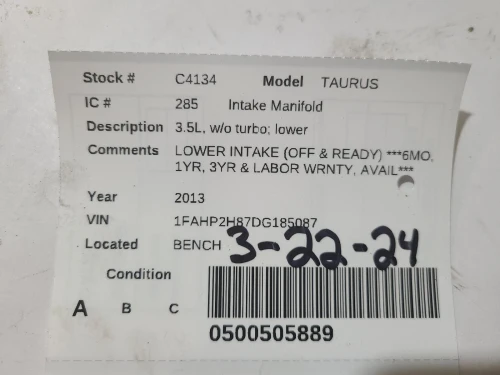2013 Ford Taurus 3.5L Lower Turbo Used Intake Manifold