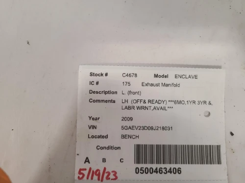 2009 Buick Enclave 3.6L Left Right Front Used Exhaust Manifold