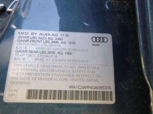 2016 Audi Q5 Used Valve Cover
