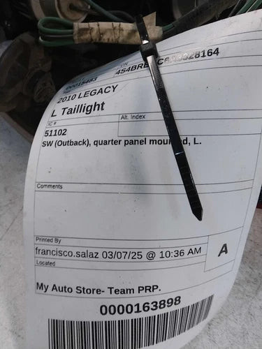 2010 Subaru Legacy Wagon Outback Quarter Pan Used OEM Left Tail Light Assembly