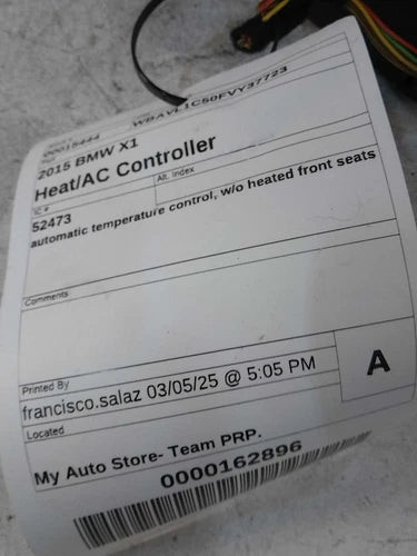 2015 BMW X1 Automatic Temperature Control Sdn Used OEM A/C Selector Switch used OEM A/C climate control module