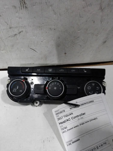 2017 Volkswagen Tiguan Dual Zone Climatronic W/O Used OEM A/C Selector Switch used OEM A/C climate control module
