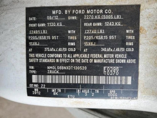 2013 Ford Transit Connect Right Used OEM Right Tail Light Assembly used OEM tail light assembly