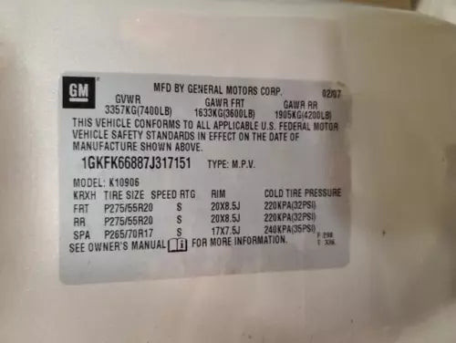 2007 GMC Yukon Xl 1500 Exc. Denali Right Gr Used OEM Right Tail Light Assembly used OEM tail light assembly