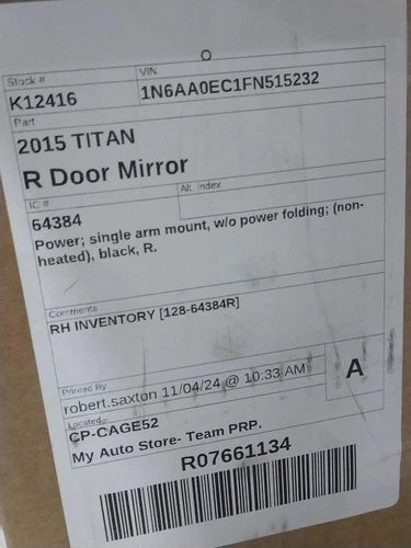 2015 Nissan Titan Power Single Arm Mount W/O Power Used OEM Right Door Mirror used OEM door mirror