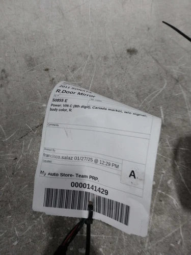 2011 Hyundai Sonata Power VIN C 8TH Digit Canada Ma Used OEM Right Door Mirror used OEM door mirror
