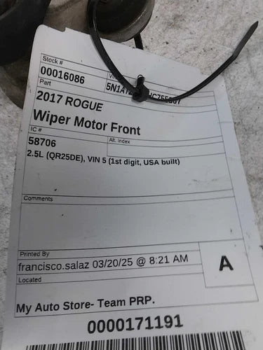 2017 Nissan Rogue VIN 5 1ST Digit USA Built Gr Used OEM Windshield Wiper Motor used OEM wiper motor