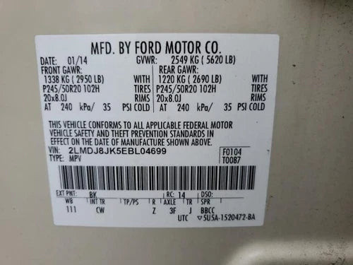 2014 Lincoln Mkx Quarter Mounted Left Used OEM Left Tail Light Assembly used OEM tail light assembly