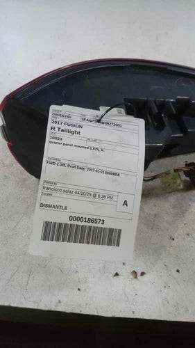 2017 Ford Fusion Black Right HS7Z13404J Used OEM Tail Lights used OEM tail light assembly