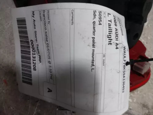 2009 Audi A4 Sdn Incandescent Bulb Opt Used OEM Left Tail Light Assembly used OEM tail light assembly