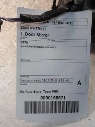 2009 Jeep Patriot Moulded in Black Manual Left Used OEM Left Door Mirror used OEM door mirror