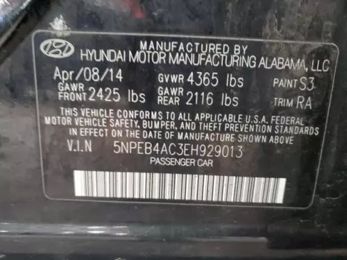 2014 Hyundai Sonata Front VIN C 8TH Digit Driv Used OEM Steering Wheel Air Bag used OEM air bag