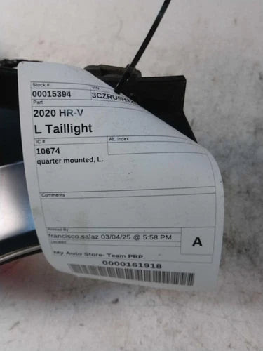 2020 Honda HR-V Quarter Mounted Left Used OEM Left Tail Light Assembly used OEM tail light assembly