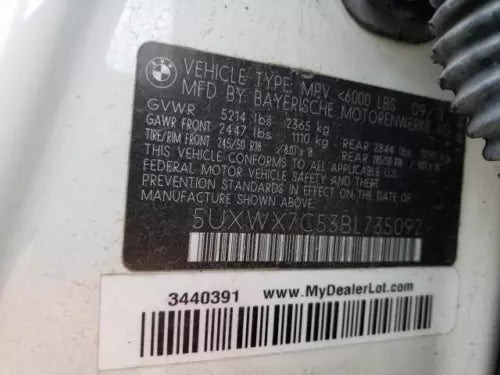 2011 BMW X3 Quarter Mounted W/O Opt 522 Used OEM Left Tail Light Assembly used OEM tail light assembly