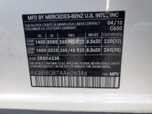 2010 Mercedes-Benz Mercedes Ml-Class 1 Used OEM Left Upper Tail Light Assembly used OEM tail light assembly