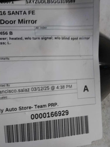 2016 Hyundai Santa Fe Power without Signal Heated Le Used OEM Left Door Mirror used OEM door mirror