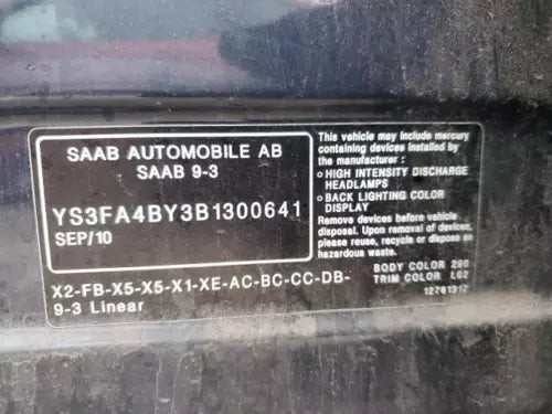 2011 Saab 9-3 Power Sdn 4 Dr R. Manual Retract Used OEM Right Door Mirror used OEM door mirror