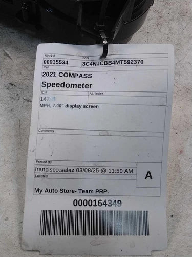 2021 Jeep Compass Cluster MPH 160 MPH 7.00`` Displa Used OEM Speedometer Gauge used OEM instrument cluster