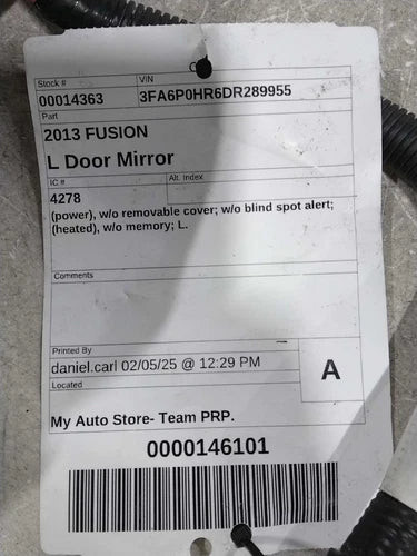 2013 Ford Fusion Power W/O Removable Cover W/O Blind Used OEM Left Door Mirror used OEM door mirror