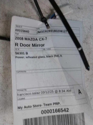 2008 Mazda Cx-7 Power W/Heated Glass Black Fl Used OEM Right Door Mirror used OEM door mirror