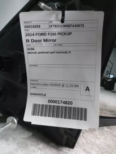 2014 Ford F-150 Pickup Manual Pedestal Sail Mou Used OEM Right Door Mirror used OEM door mirror