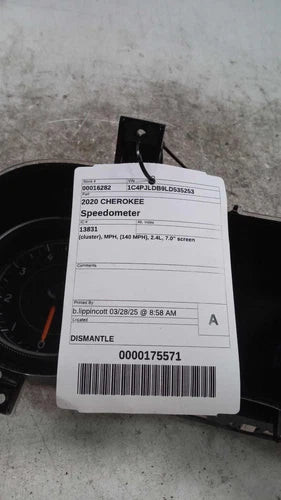 2020 Jeep Cherokee Cluster MPH 140 MPH 2.4L 7.0`` S Used OEM Speedometer Gauge used OEM instrument cluster