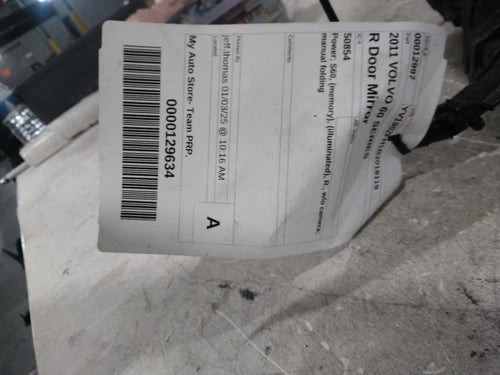 2011 Volvo 60 Series Power Illuminated Memory Used OEM Right Door Mirror used OEM door mirror