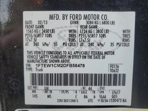 2013 Ford F-150 Pickup Front Driver Roof Cre Used OEM Left Curtain Air Bag used OEM air bag
