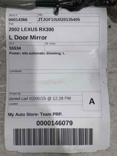 2002 Lexus RX300 Power W/O Automatic Dimming L Used OEM Left Door Mirror used OEM door mirror