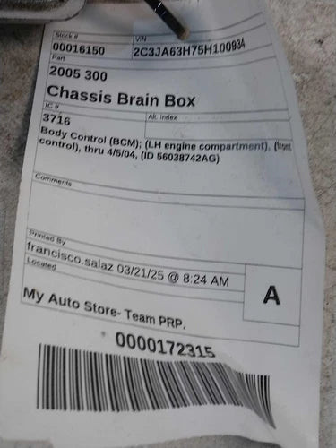 2005 Chrysler 300 Body Control BCM LH Engin Used OEM Front Body Control Module used OEM body control module