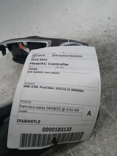2015 Acura Mdx US Market Front Dash Used OEM A/C Selector Switch used OEM A/C climate control module
