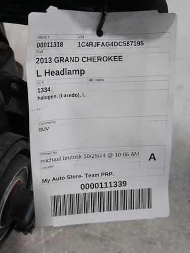 2013 Jeep Grand Cherokee Halogen Left Used OEM Left Headlight Assembly used OEM headlight assembly