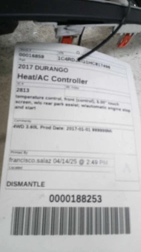 2017 Dodge Durango Temperature Control Front Cont Used OEM A/C Selector Switch used OEM A/C climate control module