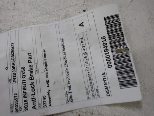 2016 Infiniti QX50 AWD Used OEM ABS Pump and Motor Assembly used OEM ABS pump and module assembly
