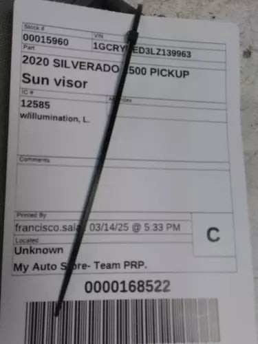 2020 Chevrolet Silverado 1500 Pickup W/Illumination Le Used OEM Left Sun Visor used OEM sun visor