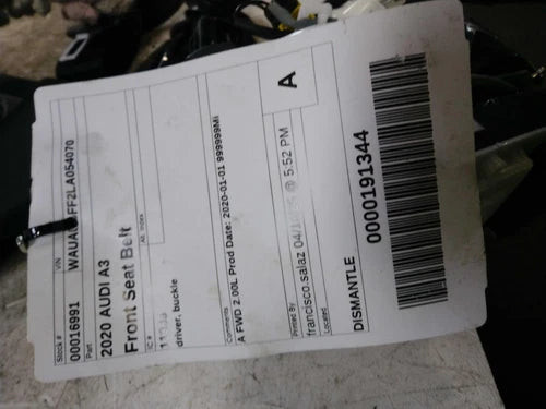 2020 Audi A3 Sedan Driver Buckle Ligh Used OEM Front Left Seat Belt Front used OEM seat belt