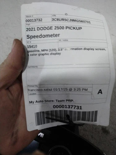 2021 RAM Dodge 2500 Pickup Gasoline MPH 120 3.5`` I Used OEM Speedometer Gauge used OEM instrument cluster