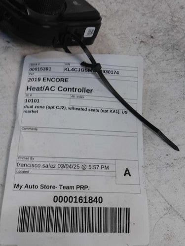 2019 Buick Encore Dual Zone Opt CJ2 W/Heated Seat Used OEM A/C Selector Switch used OEM A/C climate control module